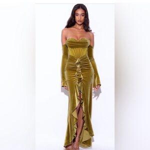 Strapless Velvet Gold Dress